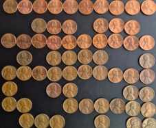 United States one-cent coins from 1942 to 2004.