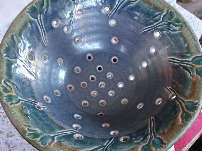 A& J Young,Gresham, Norfolk/ studio pottery fruit strainer