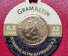 Turkey 0.5 Gram 22 K Gold Disc In Assay Disc Rare Piece