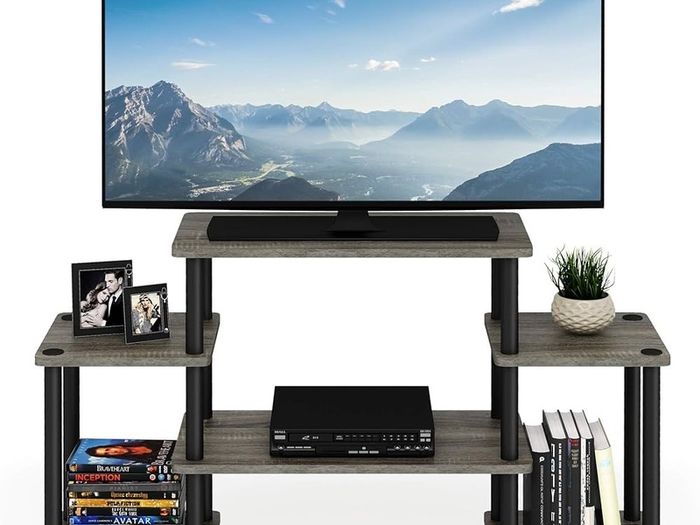 NEW SALE | Turn-N-Tube No Tools Entertainment Center, TV Unit, TV Stands, French Oak/Black, 105.4 (W) x 58 (H) x 29.5 (D) cm