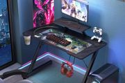 Gaming Desk 100 x 55 cm, Gaming Desk with Monitor Shelf, PC Gaming Table Gaming Table with Carbon Fibre Surface, Gaming Table, Computer Desks for Home with Drink Holder and Headphone Hooks