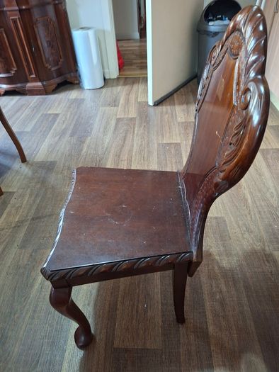 Antique Antique Carved Wooden Hall Chair Dark Mahogany,