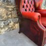 Vintage Oxblood Chesterfield Style Leather Wingback Armchair. Image 8