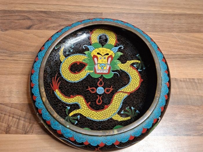 Chinese Cloisonne Low Bowl with Dragon Motif