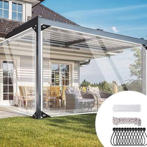 Transparent Tarpaulin, 420 g m Pvc Clear Tarpaulin Waterproof Heavy Duty Clear Pvc Tarp With Eyelets Gazebo Side Panels Tear With Cable Ties, Elastic Ropes, Ties 4 by 4m