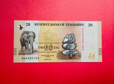 Zimbabwe.  20 Zig  2026   Pick 116   . AA PREFIX ( Uncirculated. )