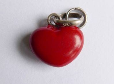 Genuine Links of London Sterling Silver Red Enamel Heart Charm