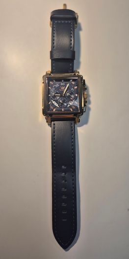 OLEVS men's chronograph watch - black dial and leather strap