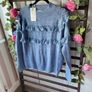 Bnwt blue crewneck jumper with frill detail one size Image 4