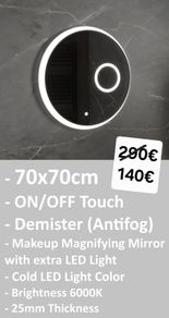 LED Bathroom Mirror Antifog 70cm Demister Makeup Round
