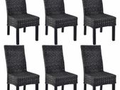 Dining Chairs 6 pcs Black Kubu Rattan and Mango Wood