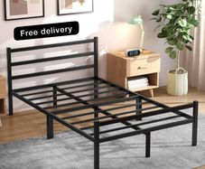 Double Bed Frames with Headboard 4ft6 Black Metal Double Bed Frame