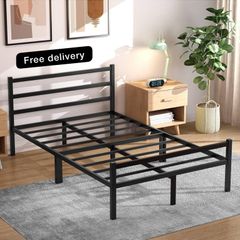 Double Bed Frames with Headboard 4ft6 Black Metal Double Bed Frame