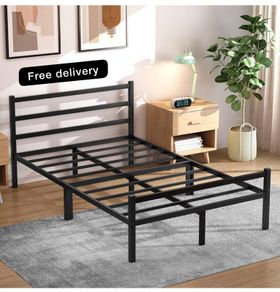 Double Bed Frames with Headboard 4ft6 Black Metal Double Bed Frame