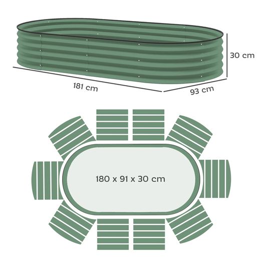 Set of Two 181 x 93cm Steel Planters - Green