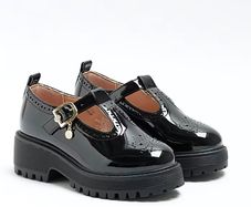 River Island Girls black mary jane heeled shoes UK5