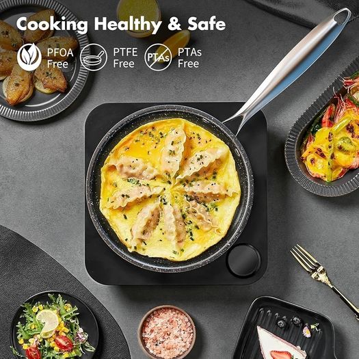 Stainless Steel Pots and Pans Set, 7-Piece Induction Hob Pan Set with Stay Cool Handles, Nonstick Saucepan Set Cooking Pans Set with Glass Lids, Black Granite Kitchen Cookware Set, PFOS & PFOA Free