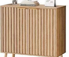 Sideboard, Buffet Storage Cabinet with Fluted Decorating, Sideboard Storage Cabinet with 2 Doors & Adjustable Shelf, Kitchen Cupboard for Living Room, Dining Room, 35 x 77 x 78 cm, Oak