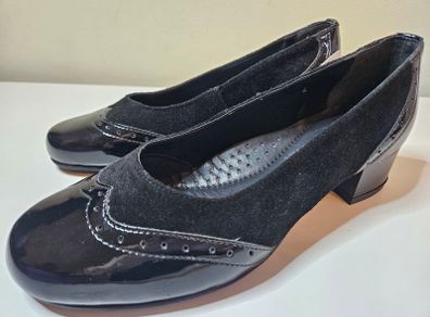 Ladies Da Bella Heeled Court Shoes Jules 58032Q leather black suede RRP 100 euro NEW & BOXED SIZE 4 UK fitting EE SALE