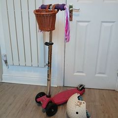 Adjustable height Large Micro scooter with basket + helmet  for user up to 50 kg