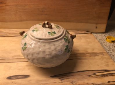 china Belleek  sugar pot with lid