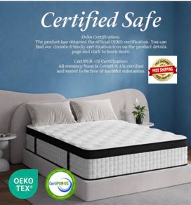 Kingsize Mattress 5ft 25cm Memory Foam & Pocketed Spring Hybrid Mattress Medium Firm 7-Zone 9-Layer Breathable Kingsize Bed Mattress with 650lbs Weight Capacity for Back Pain Relief 150x200cm(Black)