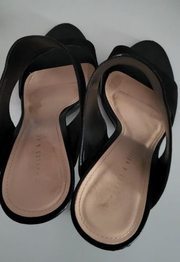 CHARLES & KEITH black suede wide strap high heels Sz 39 ( Fit 6-6.5 UK) - Rrp 153 (New)