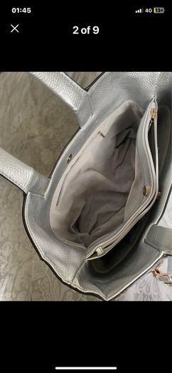 Handbag  . Silver , Velvet inset .