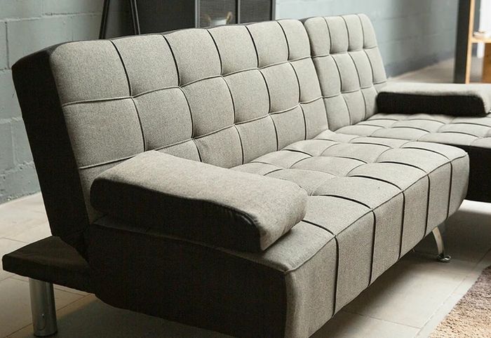 DARK GREY fabric Sofa Bed with Chaise and Cushions