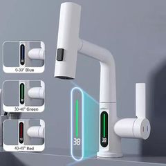 Waterfall Pull Out Kitchen Faucet Intelligent Digital Display Cold Hot Mixer Taps Rotatable Sink