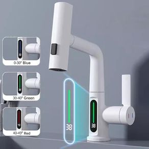 Waterfall Pull Out Kitchen Faucet Intelligent Digital Display Cold Hot Mixer Taps Rotatable Sink