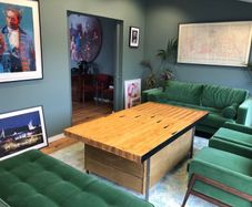 Bespoke Bowling Alley Coffee Table Reclaimed Wood, Art Drawers, Hidden Safe
