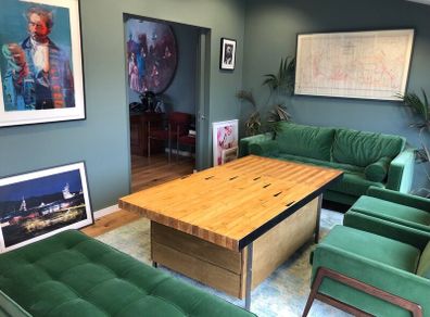 Bespoke Bowling Alley Coffee Table Reclaimed Wood, Art Drawers, Hidden Safe