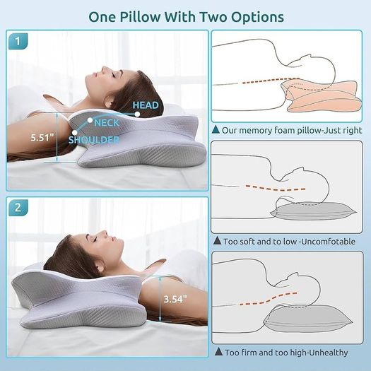 Cervical Pillow for Neck and Shoulder, Contour Memory Foam Pillow, Ergonomic Neck Support Pillow for Side Back Stomach Sleepers with Pillowcase