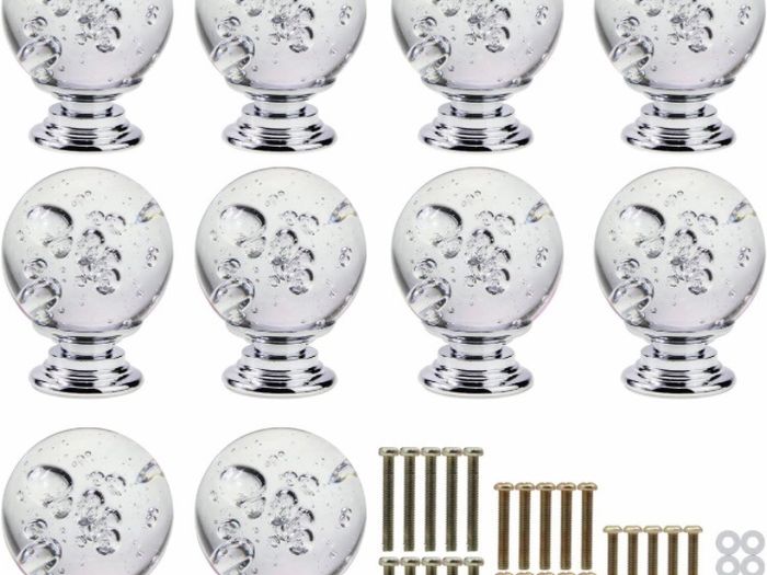 Clear Crystal Glass Drawer Knobs with Bubble Ball Cabinet Door Knobs Kitchen Cupboard Knobs Pull Handle 10 Pieces (MULTIPLE COLOURS)