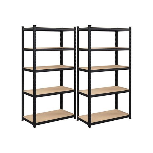 LARGE storage racks, heavy-duty racks, set of 2, cellar shelves, 200 x 100 x 50 cm, up to 875 kg loadable, 5 adjustable shelves, metal shelves, plug-in shelves, workshop shelves, black