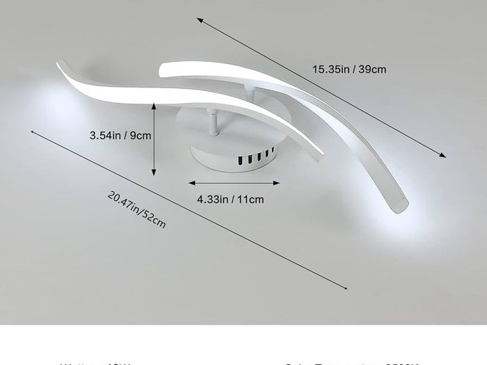 LED Ceiling Light, White Ceiling Lamp 18W, Creative Modern Fitting Ceiling Lighting Future for Living Room Kitchen Bedroom, Cold White Light 6500K, Long 52cm
