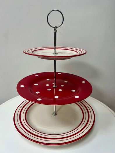 Laura Ashley Red Spot & Stripe 3 Tier Cakestand
