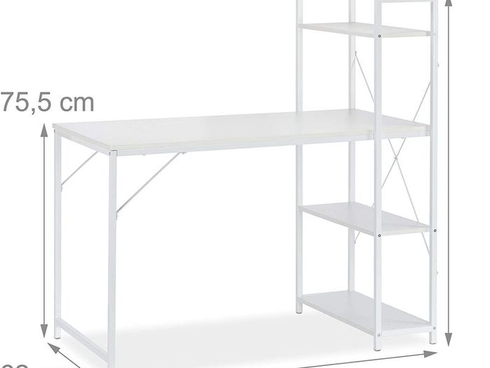 _Desk, combination with shelf, 4 storage compartments, for youth rooms & office, HBT: 121x120x62cm, brown / black 121 x 120 x 62 cm