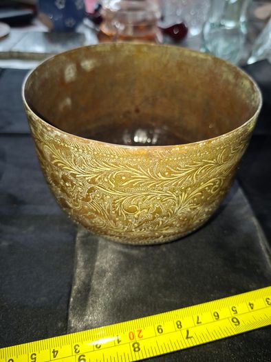 Antique Brass Planter Pot with Detailed Floral Engravings, Postage Available