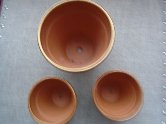 3 x Gold Terracotta pots.Plant pots,Flower pots,Display