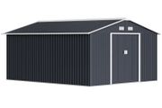 13 x 11ft Garden Metal Storage Shed, Outdoor Storage Tool House with Ventilation Slots, Floor Foundation and Lockable Double Doors, Grey