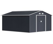 13 x 11ft Garden Metal Storage Shed, Outdoor Storage Tool House with Ventilation Slots, Floor Foundation and Lockable Double Doors, Grey