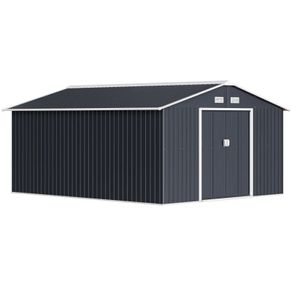13 x 11ft Garden Metal Storage Shed, Outdoor Storage Tool House with Ventilation Slots, Floor Foundation and Lockable Double Doors, Grey