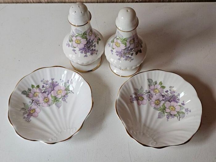 Royal Tara Irish Blossom Salt & Pepper Shakers and Two Shell Dishes
