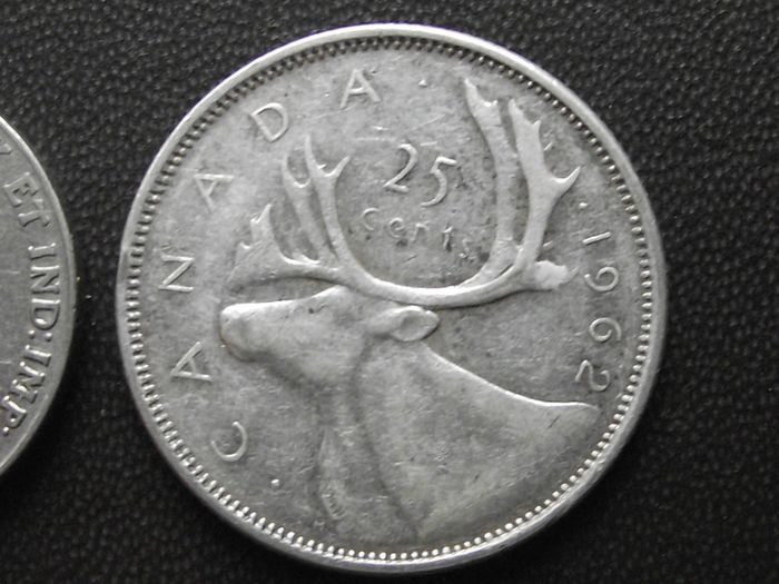 Canada 2 Coins: 5 Cents (1929) & 25 Cents (1962)
