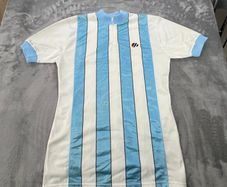 1980s Cycling Jersey Size 3 Blue White Striped - Vintage Cycling Top
