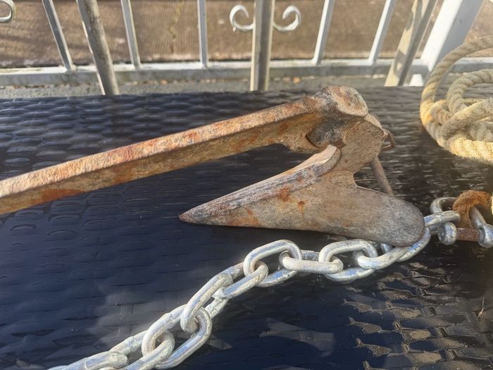 Boat anchor, chain and rope