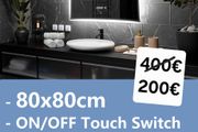 LED Bathroom Mirror 80x80cm Clock Flowing LED Bright Light Touch Switch