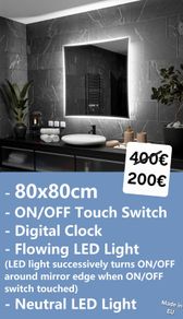 LED Bathroom Mirror 80x80cm Digital Clock Flowing LED Light